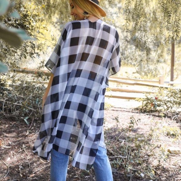 NEW Black White Buffalo Plaid Kimono, Festival Outfit, Holiday Outfit - Picture 2 of 2
